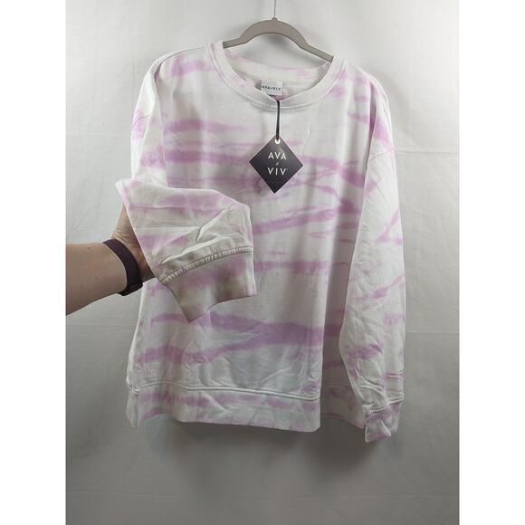 Ava & Viv Fleece Sweatshirt X Plus Pink Crew Drop Shoulders Relaxed Lounge Top - Picture 2 of 8